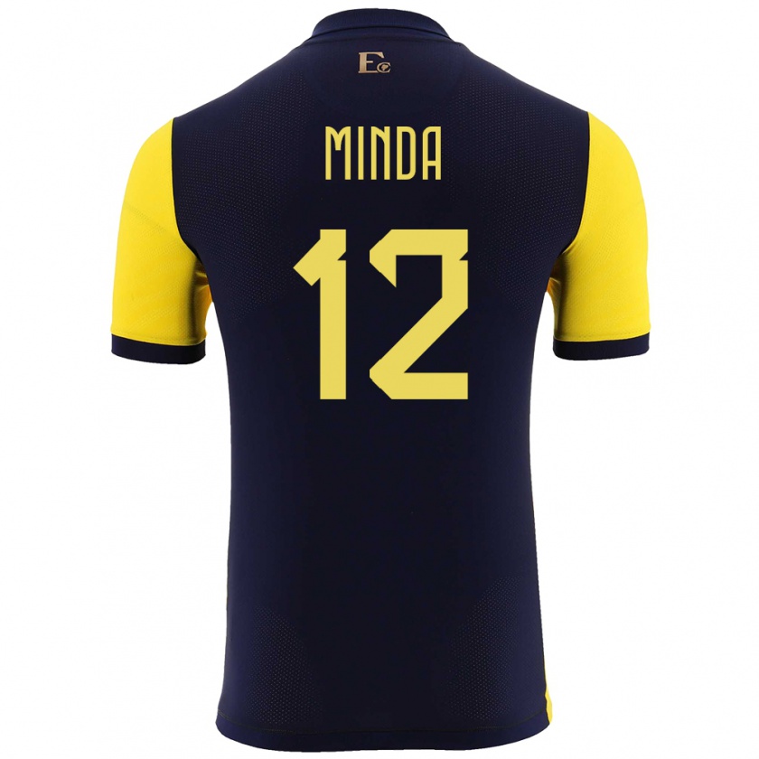 Kandiny Gyermek Ecuador Ethan Minda #12 Sárga Hazai Jersey 24-26 Mez Póló Ing