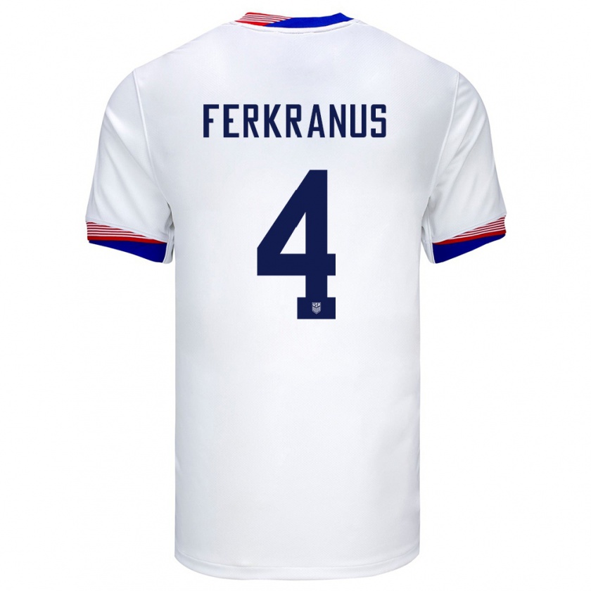 Kandiny Gyermek Egyesült Államok Marcus Ferkranus #4 Fehér Hazai Jersey 24-26 Mez Póló Ing