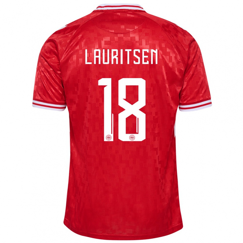 Kandiny Gyermek Dánia Tobias Lauritsen #18 Piros Hazai Jersey 24-26 Mez Póló Ing