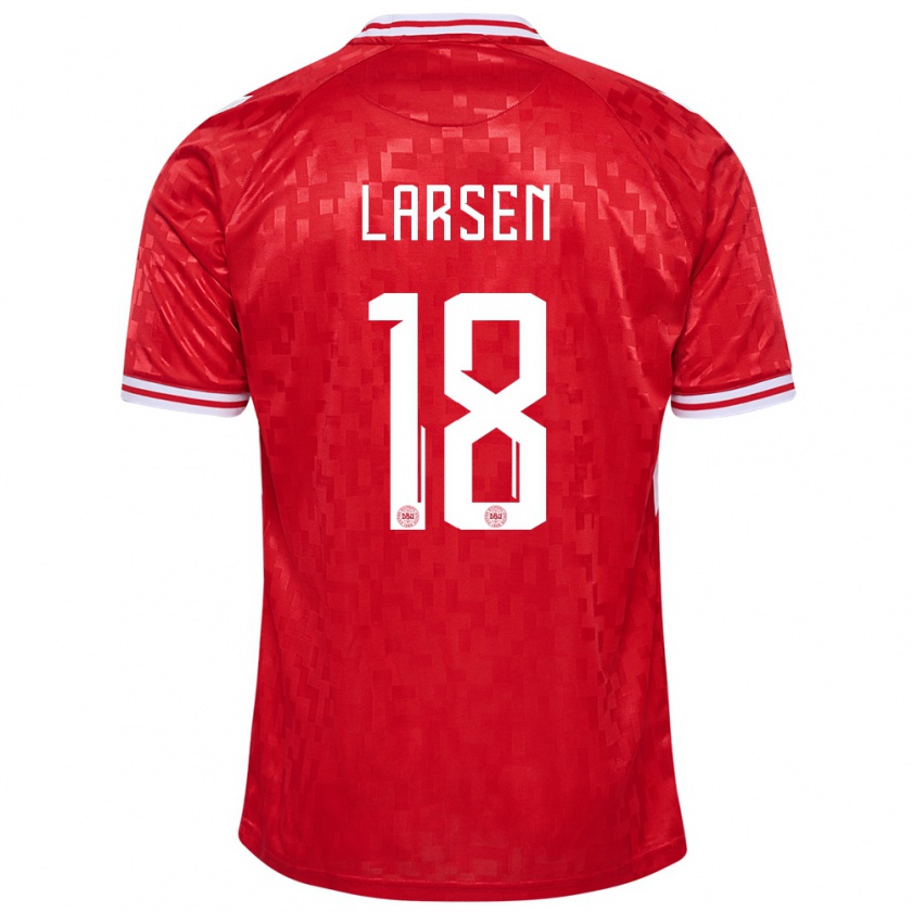 Kandiny Gyermek Dánia Lukas Larsen #18 Piros Hazai Jersey 24-26 Mez Póló Ing