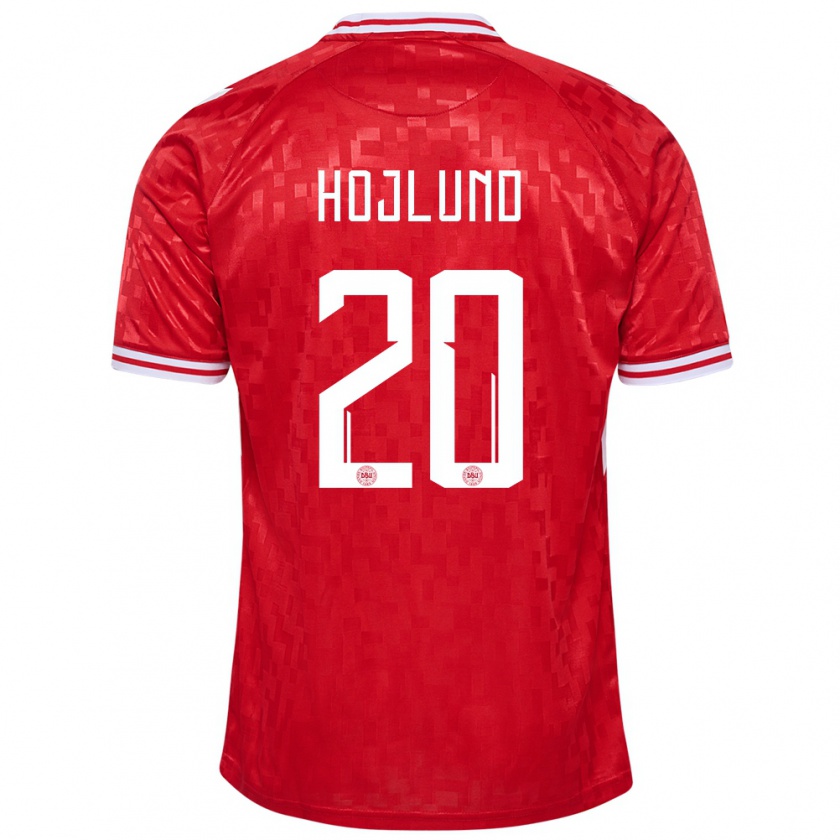 Kandiny Gyermek Dánia Rasmus Hojlund #20 Piros Hazai Jersey 24-26 Mez Póló Ing