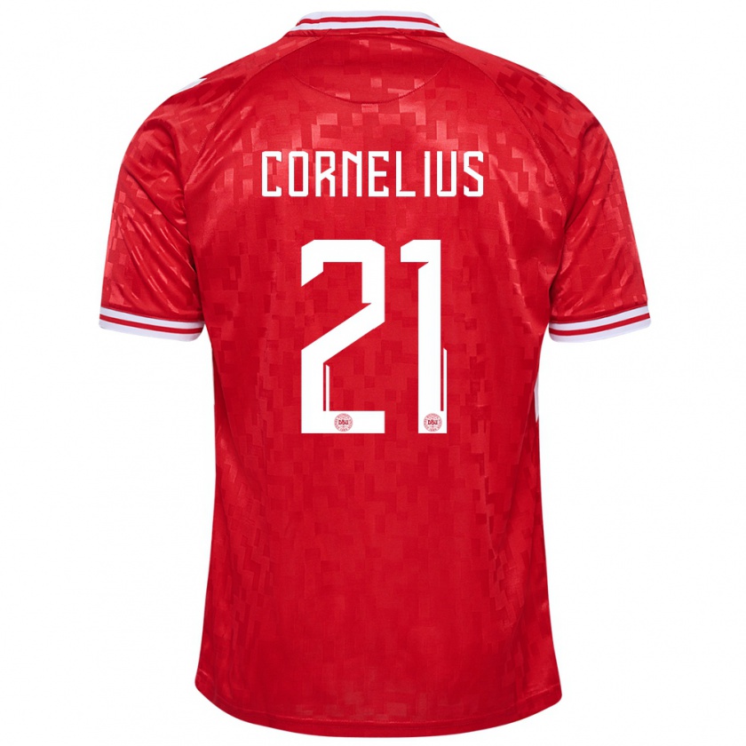 Kandiny Gyermek Dánia Andreas Cornelius #21 Piros Hazai Jersey 24-26 Mez Póló Ing