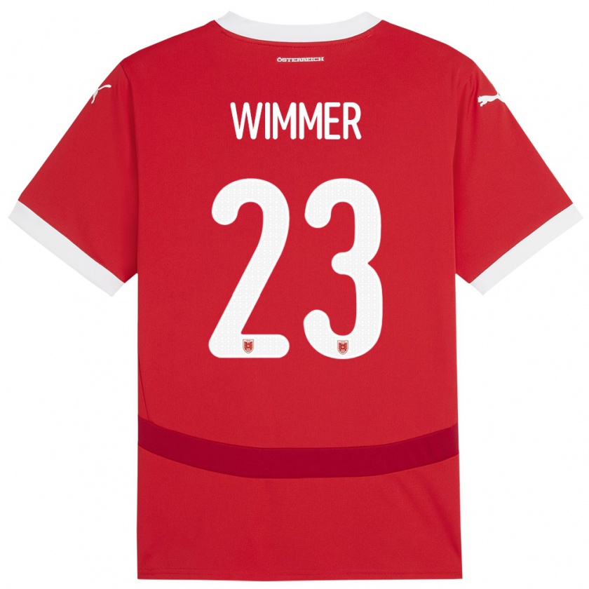 Kandiny Gyermek Ausztria Patrick Wimmer #23 Piros Hazai Jersey 24-26 Mez Póló Ing