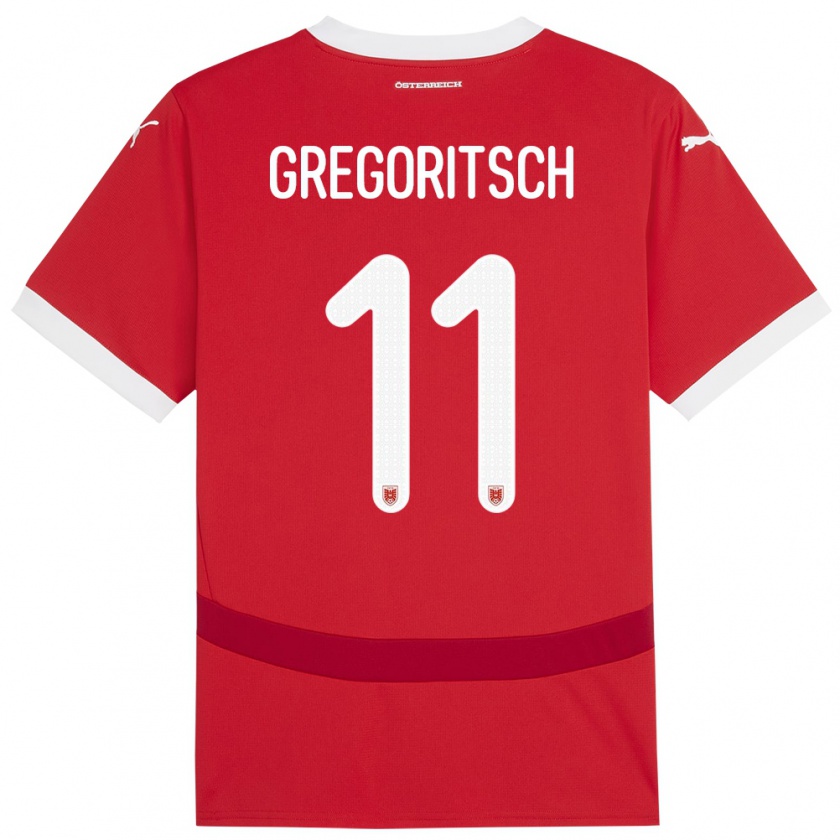 Kandiny Gyermek Ausztria Michael Gregoritsch #11 Piros Hazai Jersey 24-26 Mez Póló Ing