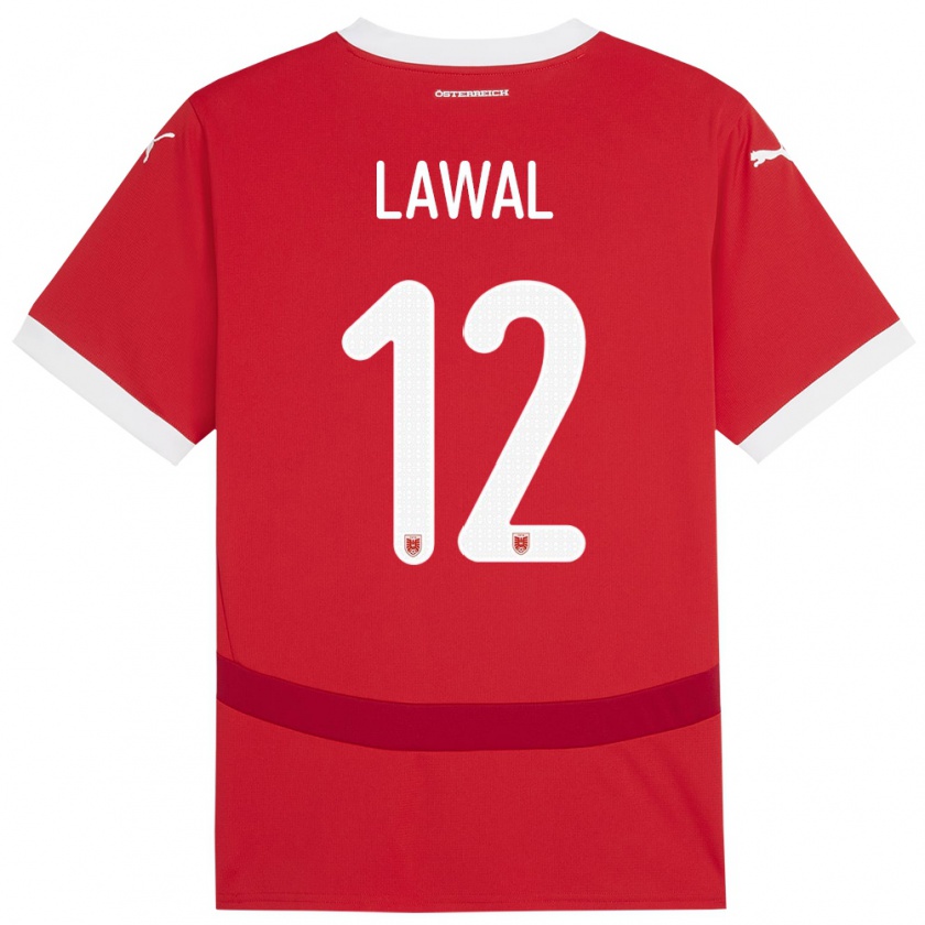 Kandiny Gyermek Ausztria Tobias Lawal #12 Piros Hazai Jersey 24-26 Mez Póló Ing