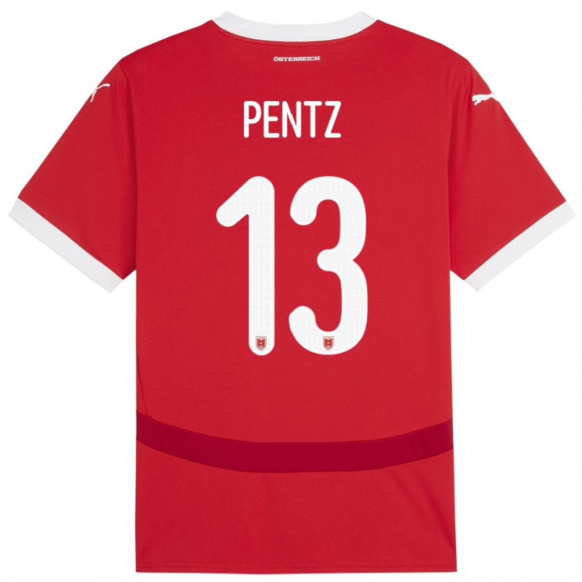 Kandiny Gyermek Ausztria Patrick Pentz #13 Piros Hazai Jersey 24-26 Mez Póló Ing