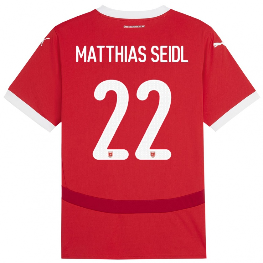 Kandiny Gyermek Ausztria Matthias Seidl #22 Piros Hazai Jersey 24-26 Mez Póló Ing