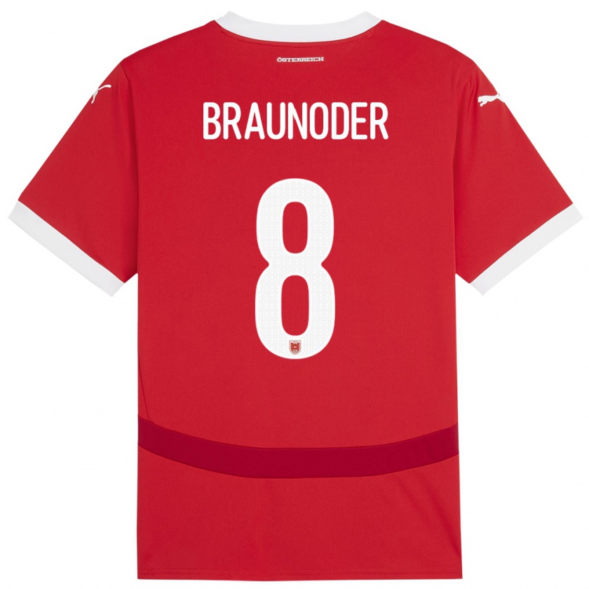 Kandiny Gyermek Ausztria Matthias Braunöder #8 Piros Hazai Jersey 24-26 Mez Póló Ing