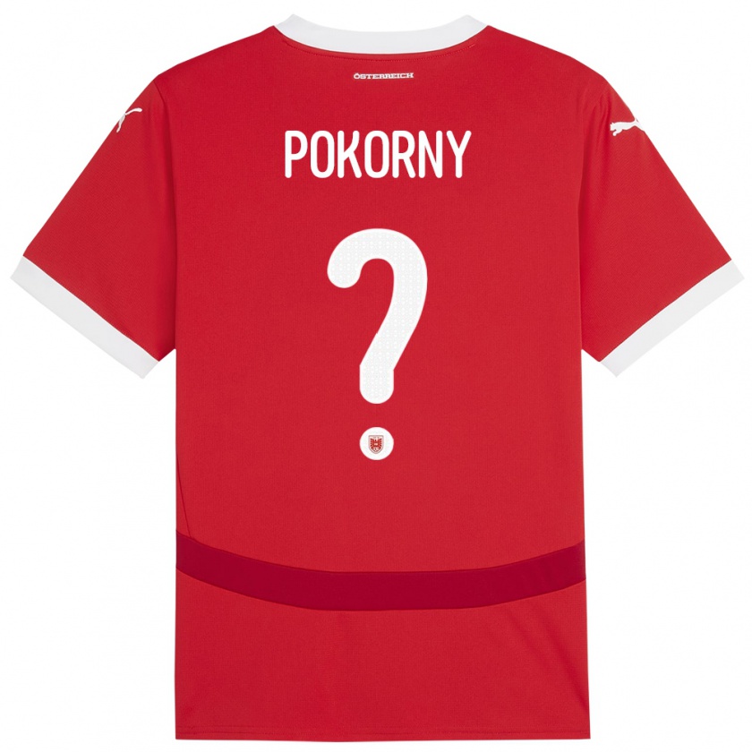 Kandiny Gyermek Ausztria Jakob Pokorny #0 Piros Hazai Jersey 24-26 Mez Póló Ing