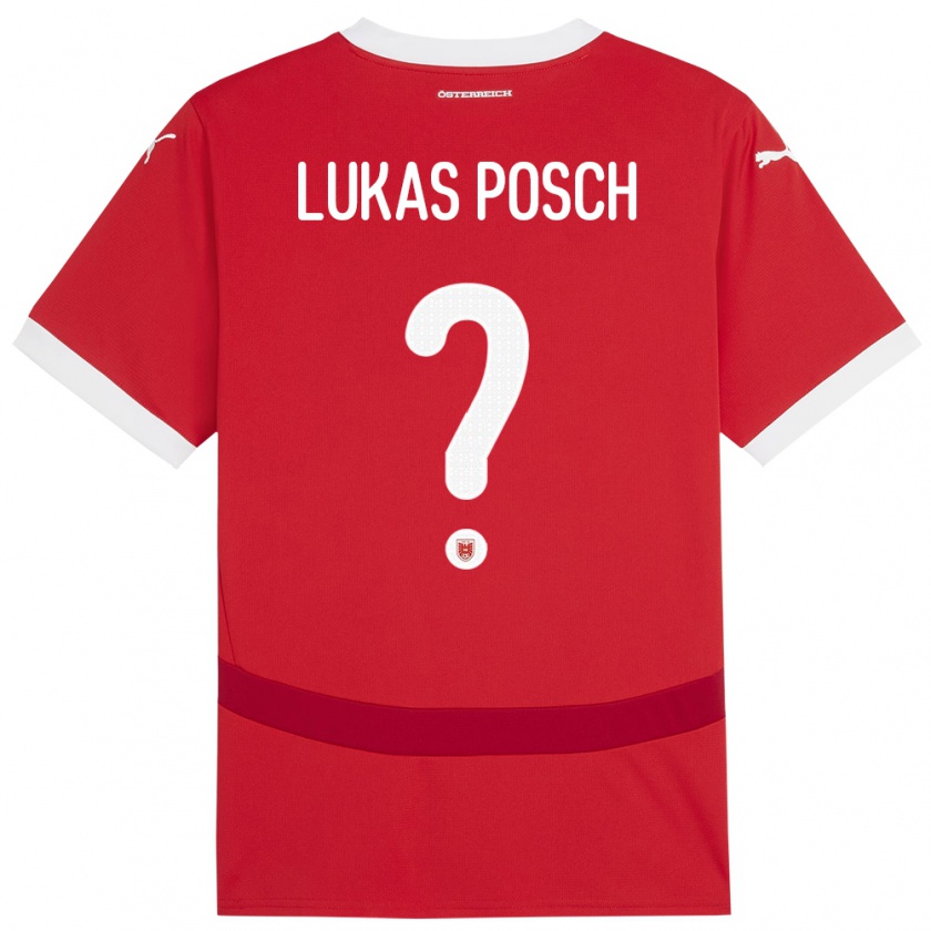 Kandiny Gyermek Ausztria Lukas Posch #0 Piros Hazai Jersey 24-26 Mez Póló Ing