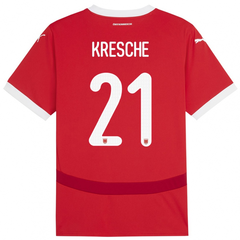 Kandiny Gyermek Ausztria Isabella Kresche #21 Piros Hazai Jersey 24-26 Mez Póló Ing