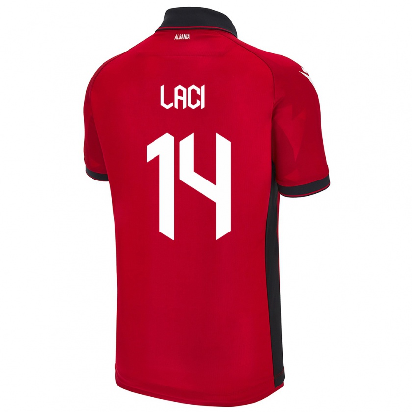 Kandiny Gyermek Albania Qazim Laci #14 Piros Hazai Jersey 24-26 Mez Póló Ing