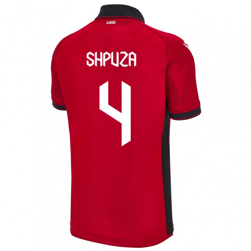 Kandiny Gyermek Albania Kleo Shpuza #4 Piros Hazai Jersey 24-26 Mez Póló Ing