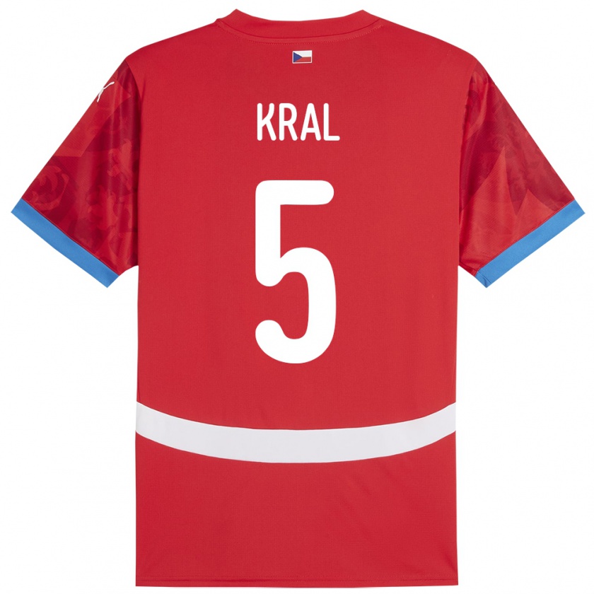 Kandiny Gyermek Csehország Tomas Kral #5 Piros Hazai Jersey 24-26 Mez Póló Ing