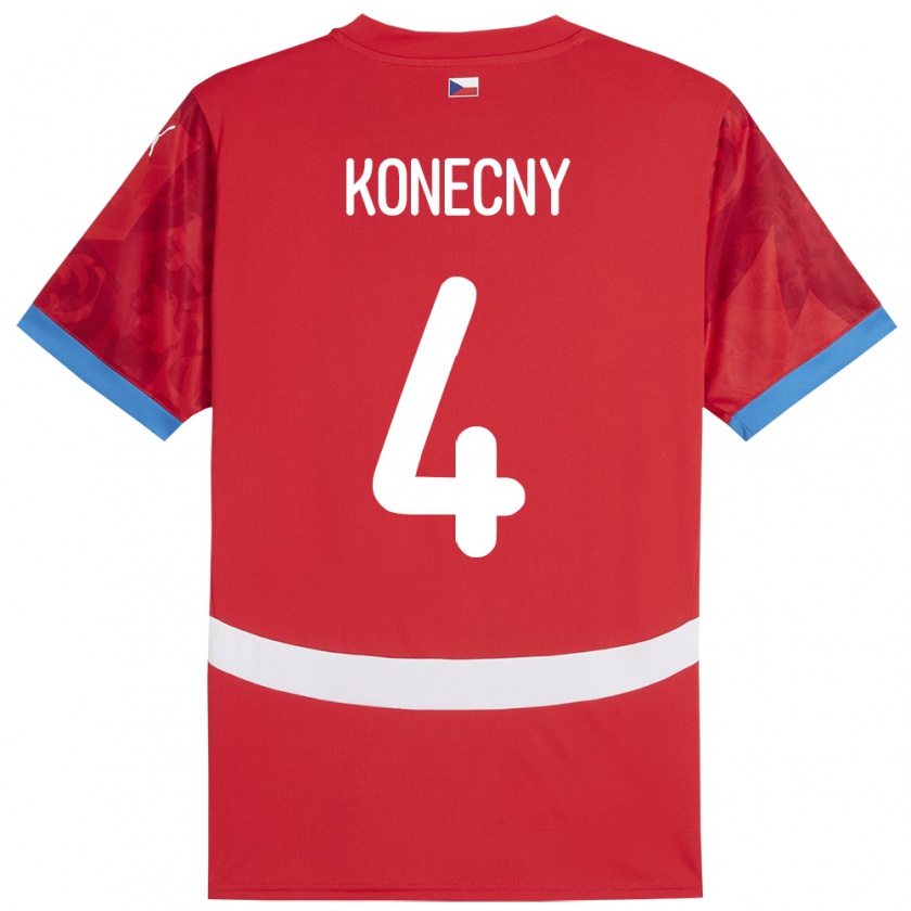 Kandiny Gyermek Csehország Mikulas Konecny #4 Piros Hazai Jersey 24-26 Mez Póló Ing