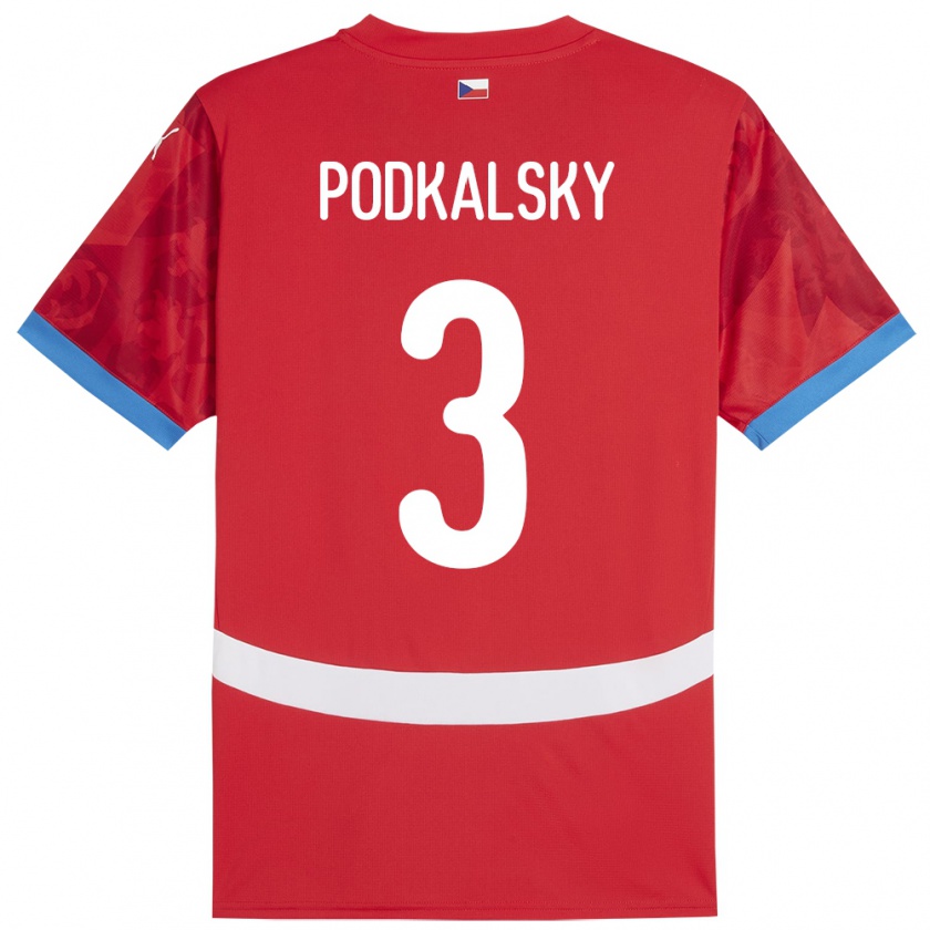 Kandiny Gyermek Csehország Jakub Podkalsky #3 Piros Hazai Jersey 24-26 Mez Póló Ing