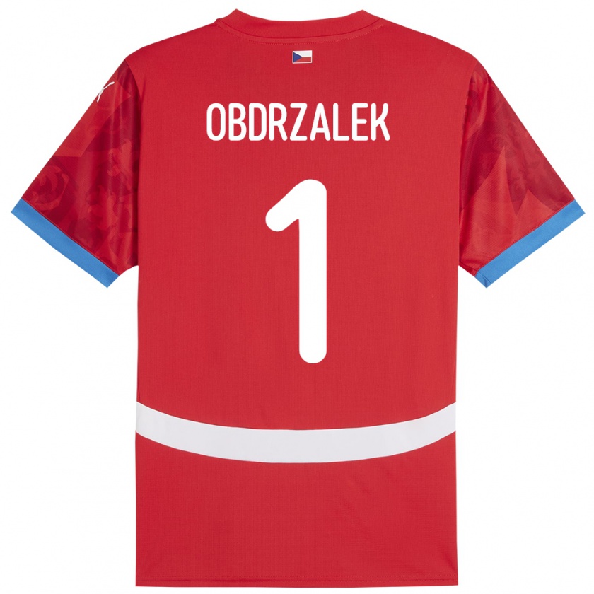 Kandiny Gyermek Csehország Marek Obdrzalek #1 Piros Hazai Jersey 24-26 Mez Póló Ing