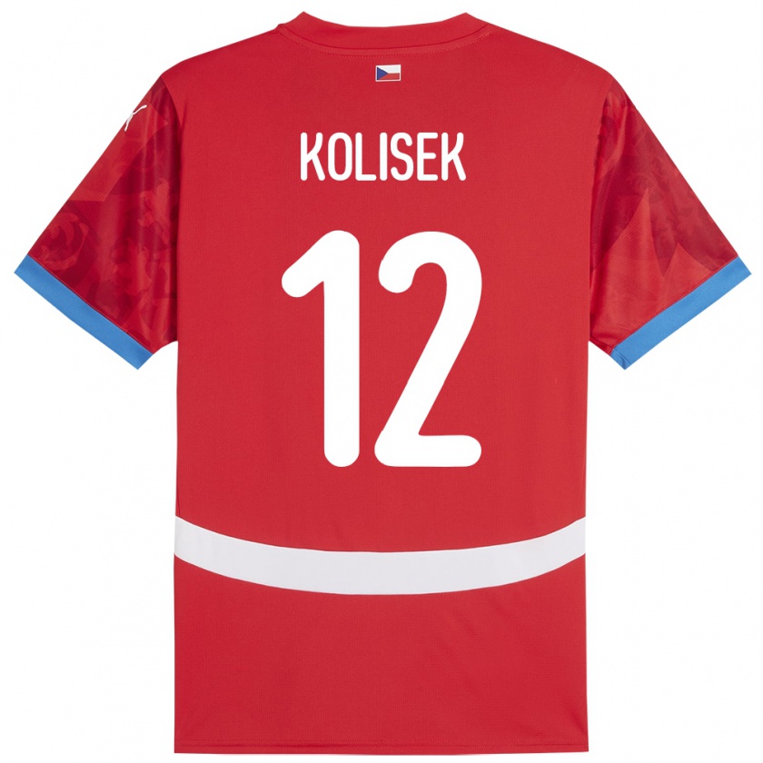 Kandiny Gyermek Csehország Jakub Kolisek #12 Piros Hazai Jersey 24-26 Mez Póló Ing