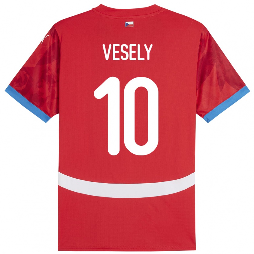 Kandiny Gyermek Csehország David Vesely #10 Piros Hazai Jersey 24-26 Mez Póló Ing