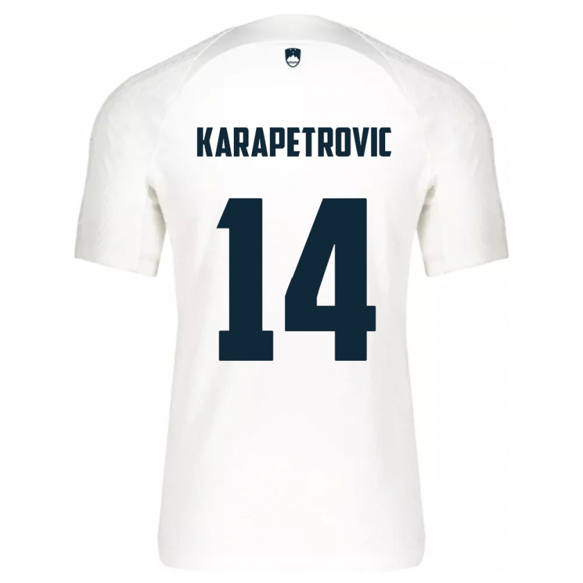 Kandiny Gyermek Szlovénia Luka Karapetrovic #14 Fehér Hazai Jersey 24-26 Mez Póló Ing