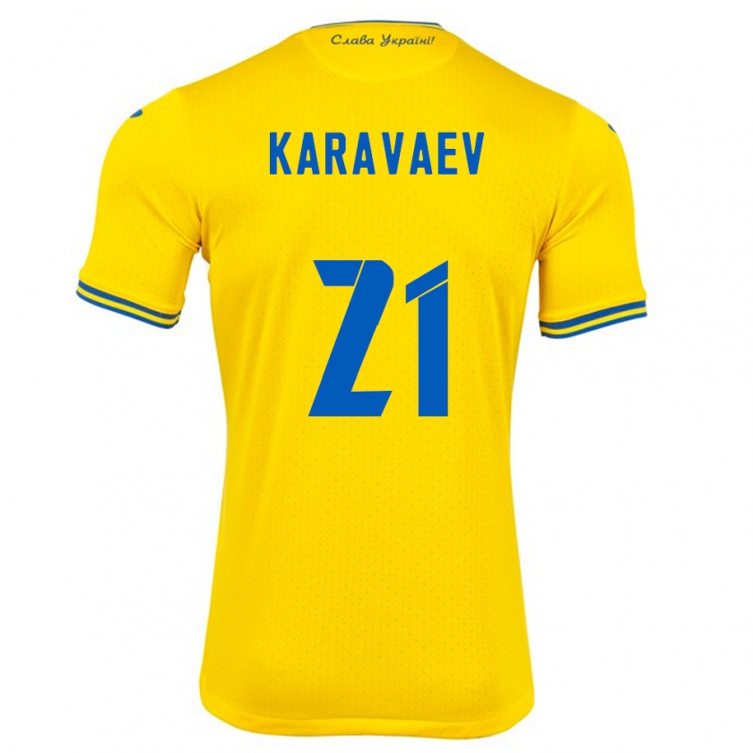 Kandiny Gyermek Ukrajna Oleksandr Karavaev #21 Sárga Hazai Jersey 24-26 Mez Póló Ing