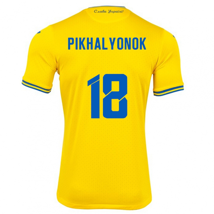 Kandiny Gyermek Ukrajna Oleksandr Pikhalyonok #18 Sárga Hazai Jersey 24-26 Mez Póló Ing