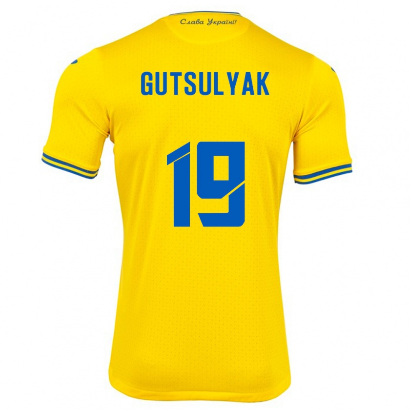 Kandiny Gyermek Ukrajna Oleksiy Gutsulyak #19 Sárga Hazai Jersey 24-26 Mez Póló Ing