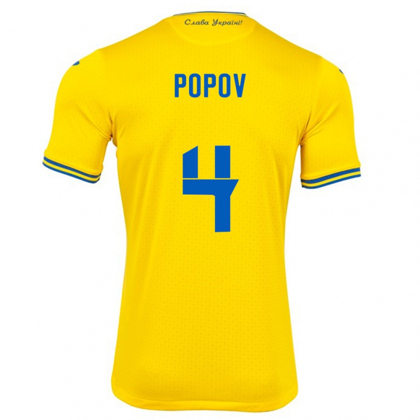 Kandiny Gyermek Ukrajna Denys Popov #4 Sárga Hazai Jersey 24-26 Mez Póló Ing