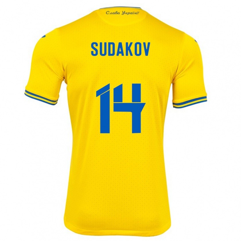 Kandiny Gyermek Ukrajna Georgiy Sudakov #14 Sárga Hazai Jersey 24-26 Mez Póló Ing