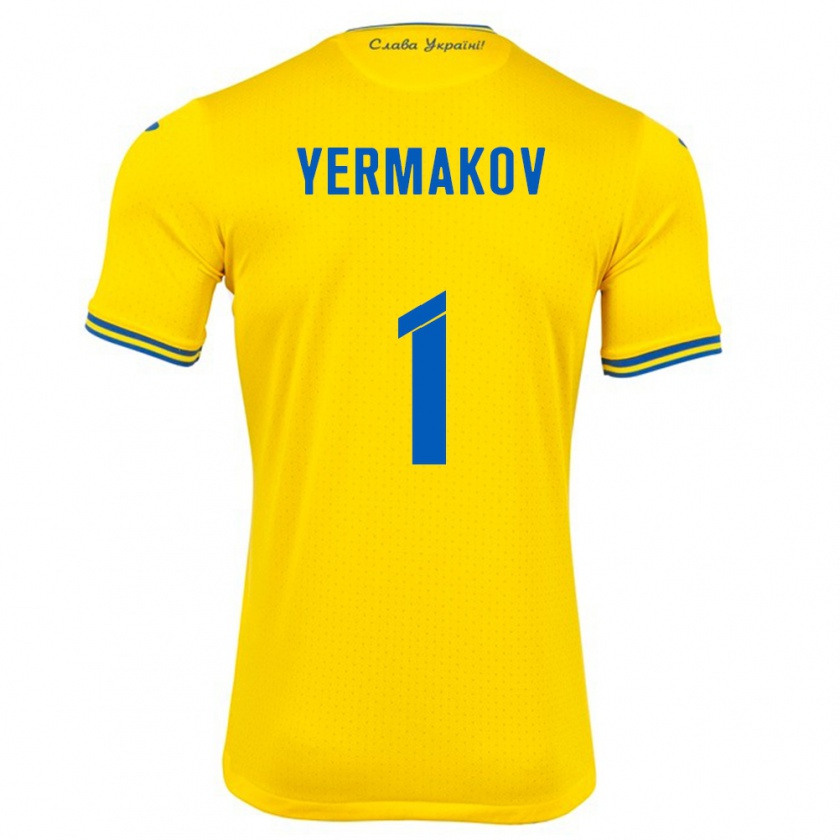 Kandiny Gyermek Ukrajna Georgiy Yermakov #1 Sárga Hazai Jersey 24-26 Mez Póló Ing