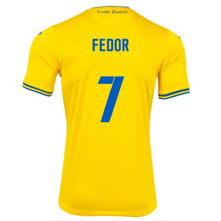 Kandiny Gyermek Ukrajna Oleg Fedor #7 Sárga Hazai Jersey 24-26 Mez Póló Ing