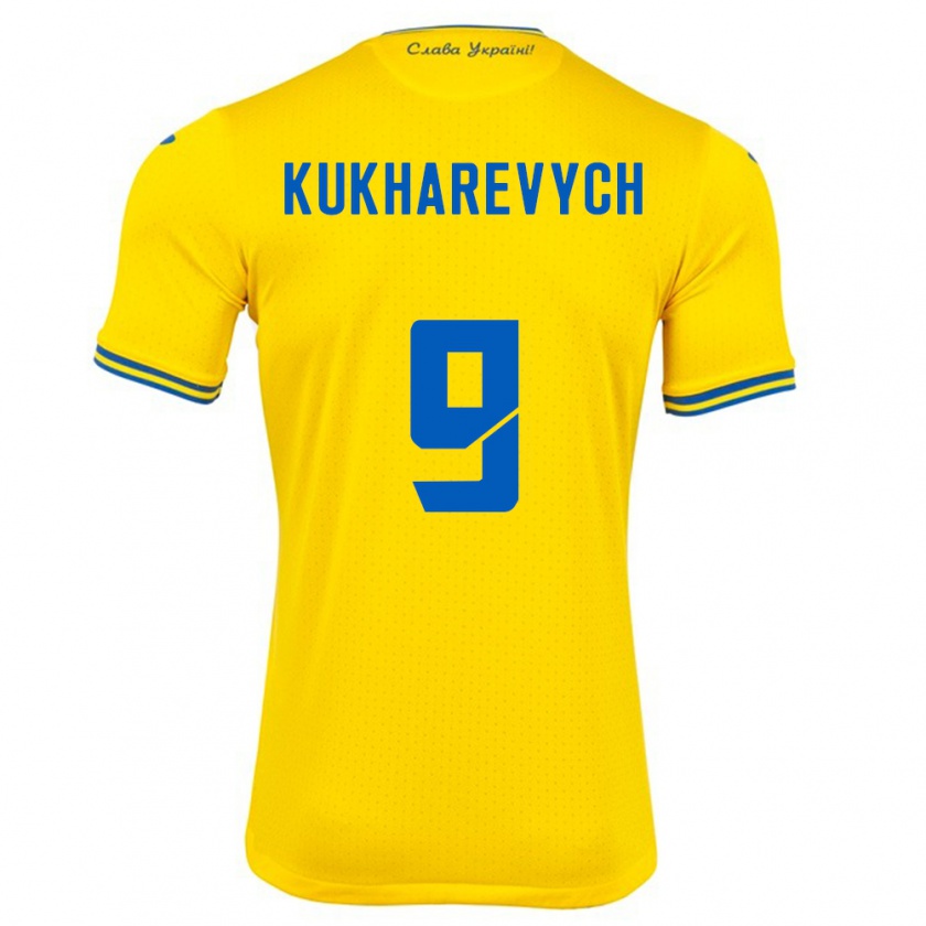 Kandiny Gyermek Ukrajna Mykola Kukharevych #9 Sárga Hazai Jersey 24-26 Mez Póló Ing