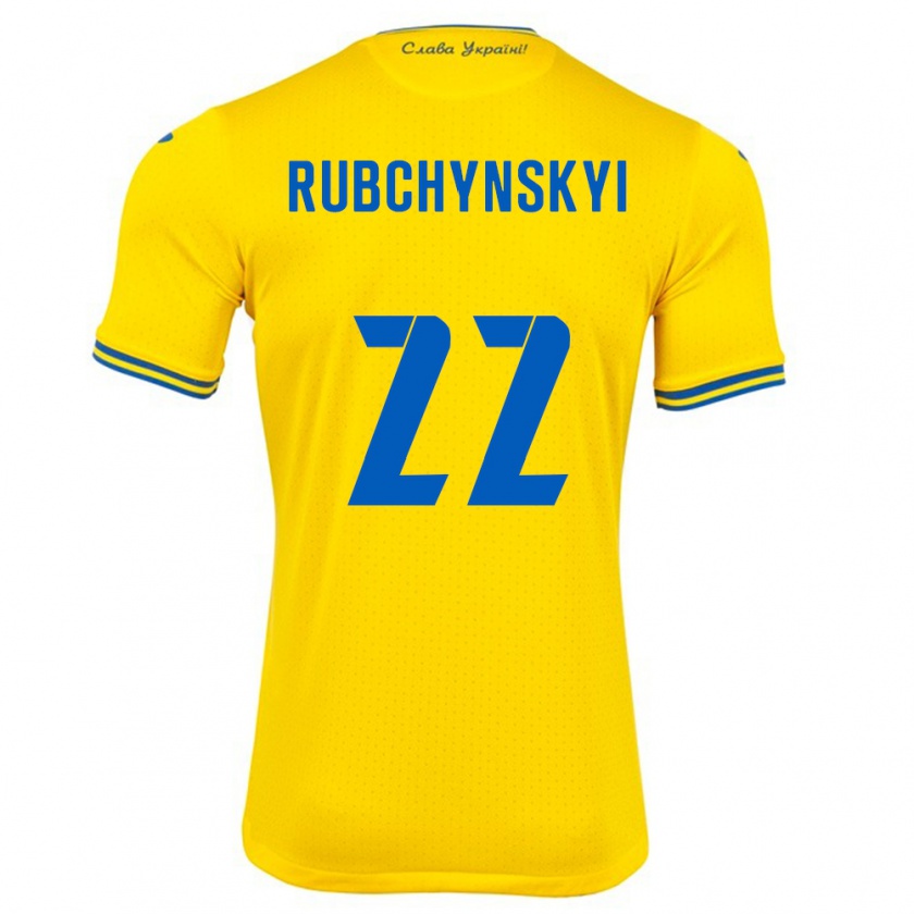 Kandiny Gyermek Ukrajna Valentyn Rubchynskyi #22 Sárga Hazai Jersey 24-26 Mez Póló Ing