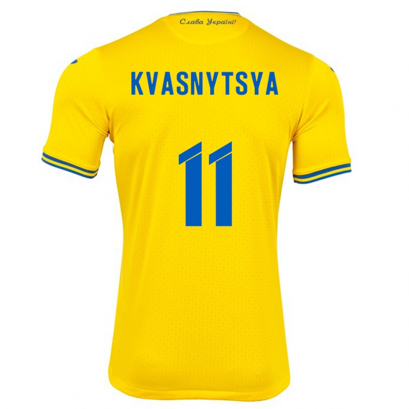 Kandiny Gyermek Ukrajna Ilya Kvasnytsya #11 Sárga Hazai Jersey 24-26 Mez Póló Ing