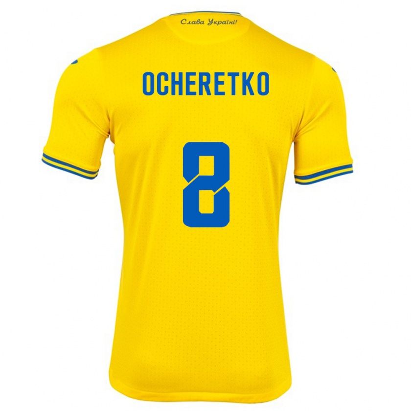 Kandiny Gyermek Ukrajna Oleg Ocheretko #8 Sárga Hazai Jersey 24-26 Mez Póló Ing