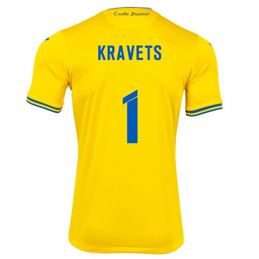 Kandiny Gyermek Ukrajna Vladyslav Kravets #1 Sárga Hazai Jersey 24-26 Mez Póló Ing