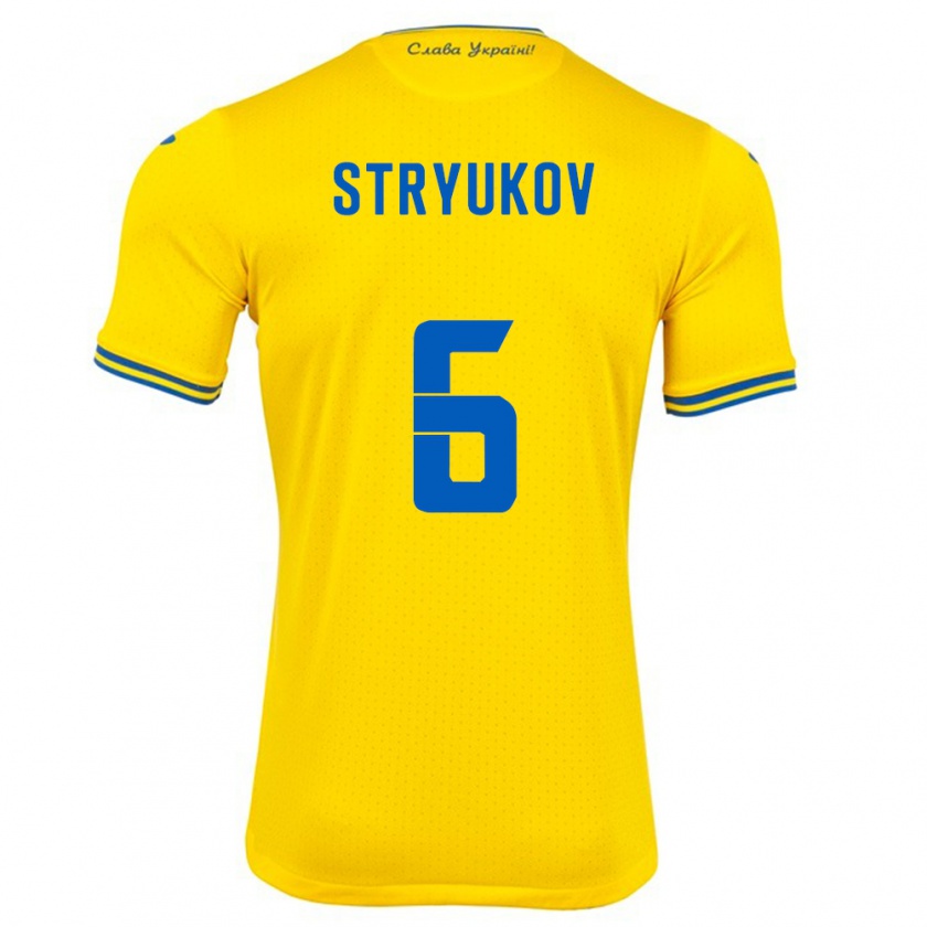 Kandiny Gyermek Ukrajna Maksym Stryukov #6 Sárga Hazai Jersey 24-26 Mez Póló Ing