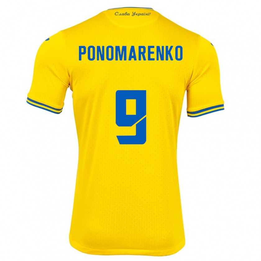 Kandiny Gyermek Ukrajna Matviy Ponomarenko #9 Sárga Hazai Jersey 24-26 Mez Póló Ing