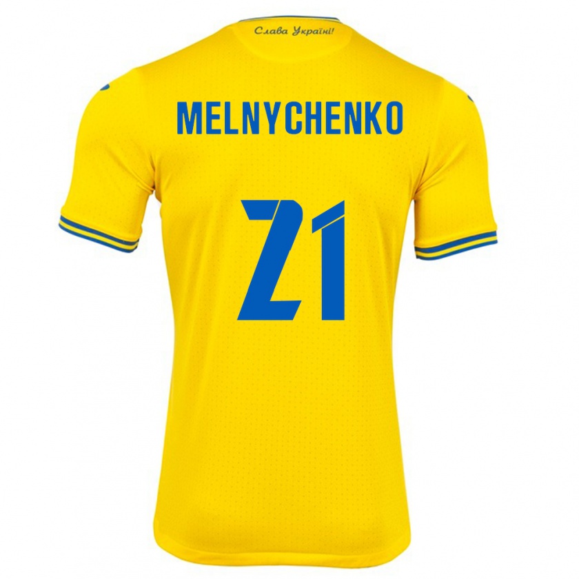 Kandiny Gyermek Ukrajna Maksym Melnychenko #21 Sárga Hazai Jersey 24-26 Mez Póló Ing