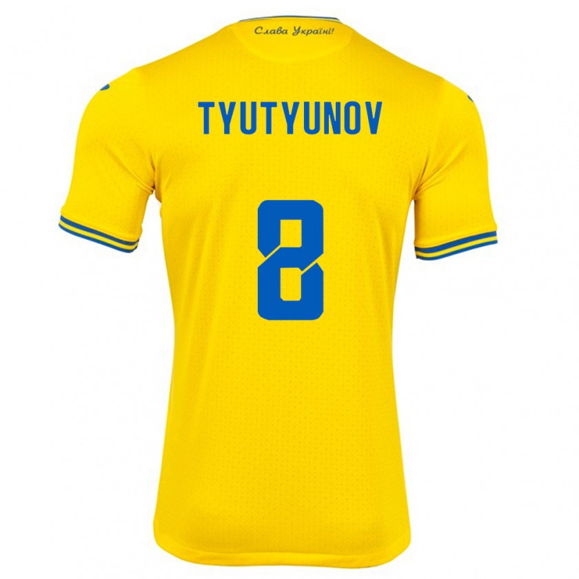 Kandiny Gyermek Ukrajna Vladyslav Tyutyunov #8 Sárga Hazai Jersey 24-26 Mez Póló Ing