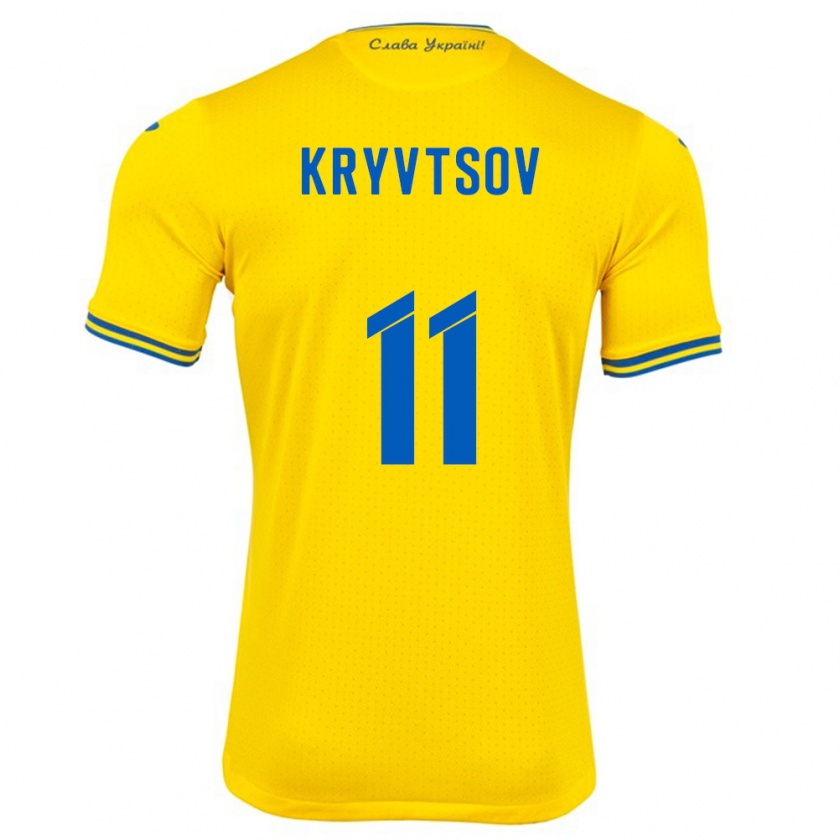 Kandiny Gyermek Ukrajna Nikita Kryvtsov #11 Sárga Hazai Jersey 24-26 Mez Póló Ing