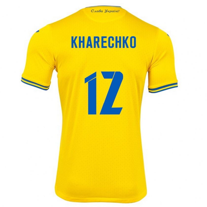 Kandiny Gyermek Ukrajna Oleksandr Kharechko #12 Sárga Hazai Jersey 24-26 Mez Póló Ing