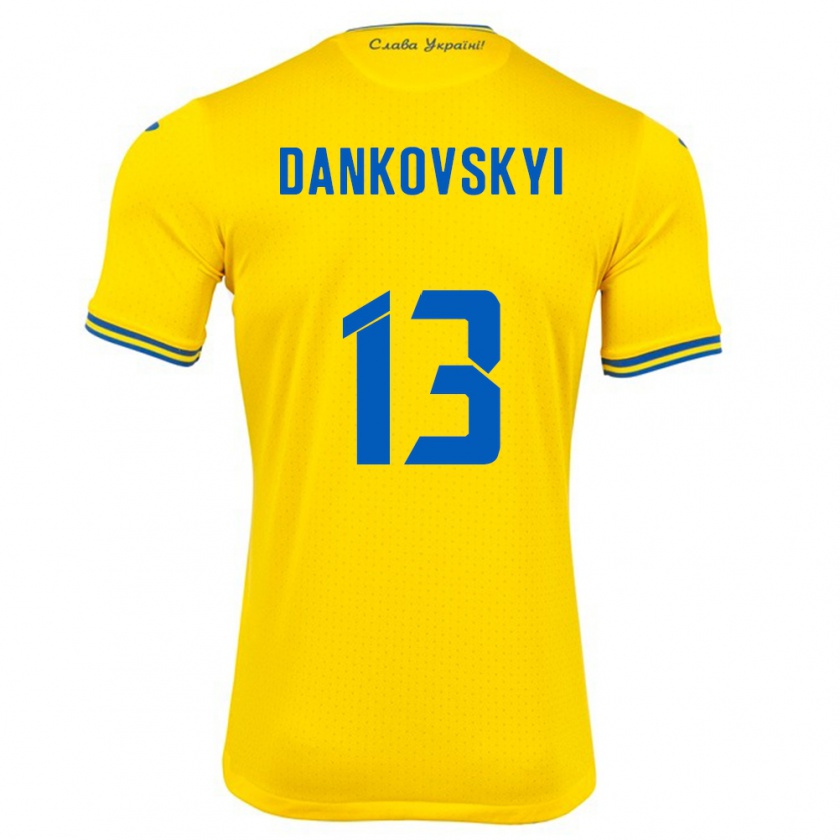 Kandiny Gyermek Ukrajna Yegor Dankovskyi #13 Sárga Hazai Jersey 24-26 Mez Póló Ing