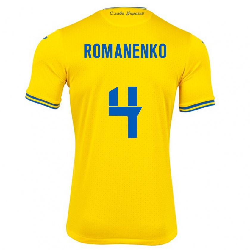 Kandiny Gyermek Ukrajna Tetyana Romanenko #4 Sárga Hazai Jersey 24-26 Mez Póló Ing