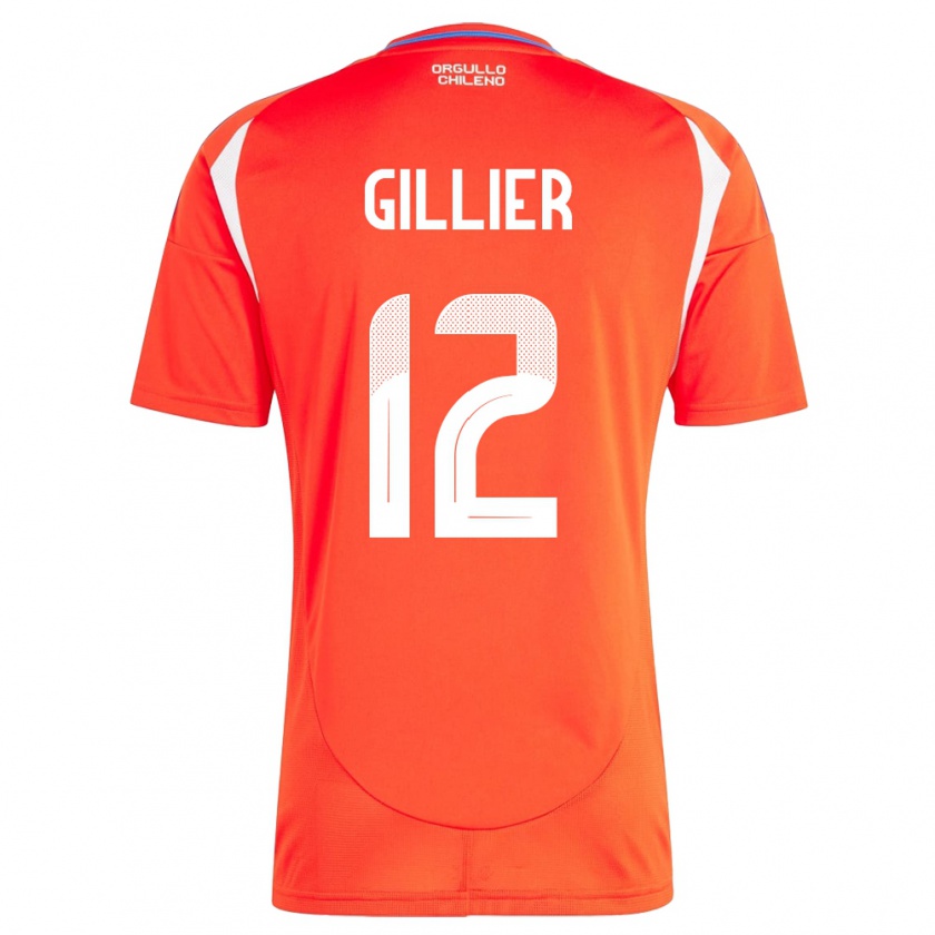 Kandiny Gyermek Chile Thomas Gillier #12 Piros Hazai Jersey 24-26 Mez Póló Ing