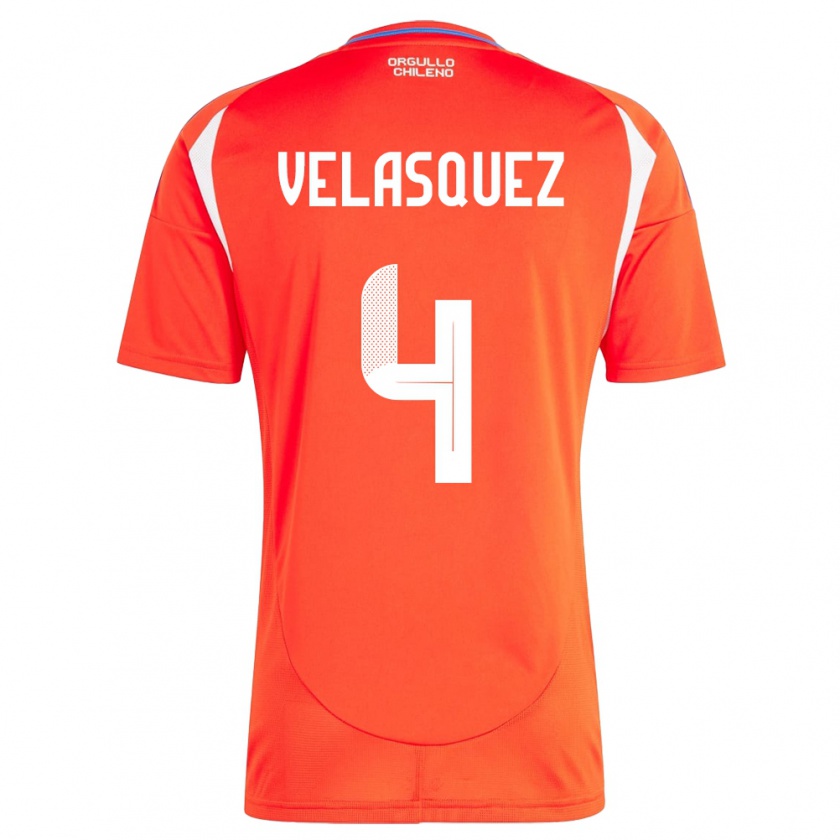 Kandiny Gyermek Chile Lucas Velásquez #4 Piros Hazai Jersey 24-26 Mez Póló Ing