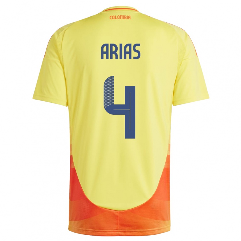 Kandiny Gyermek Kolumbia Santiago Arias #4 Sárga Hazai Jersey 24-26 Mez Póló Ing