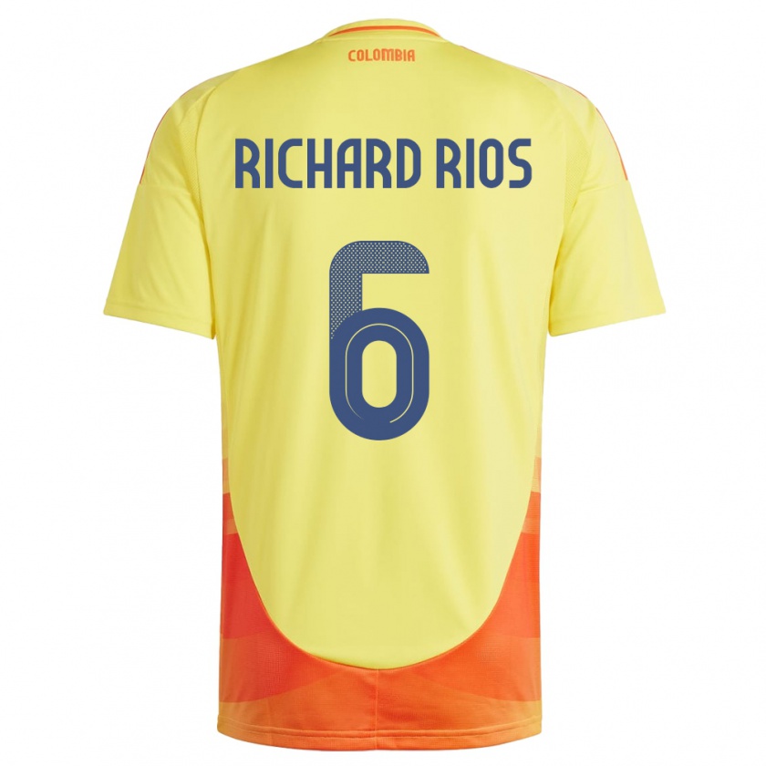 Kandiny Gyermek Kolumbia Richard Ríos #6 Sárga Hazai Jersey 24-26 Mez Póló Ing