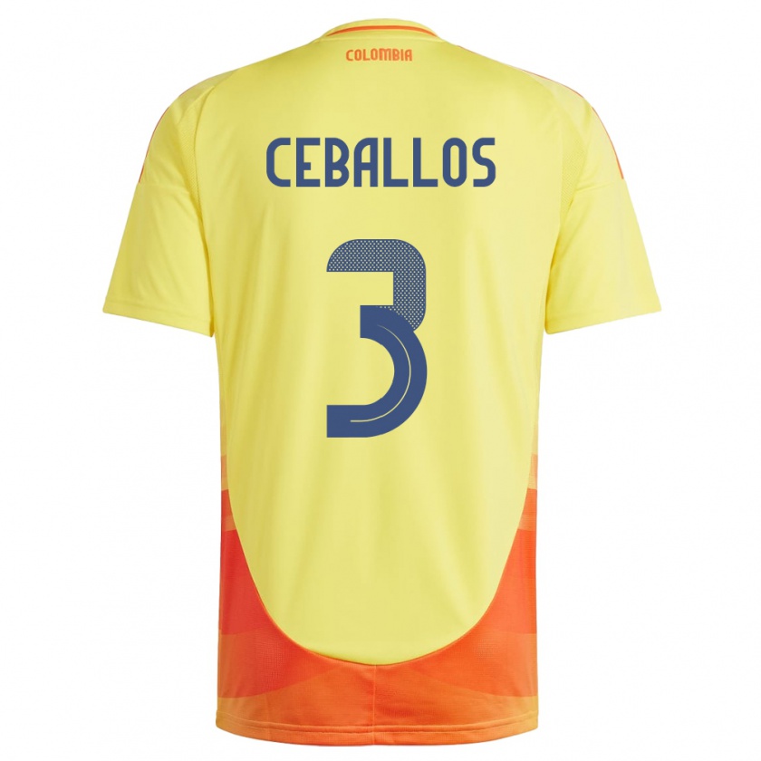 Kandiny Gyermek Kolumbia Brayan Ceballos #3 Sárga Hazai Jersey 24-26 Mez Póló Ing