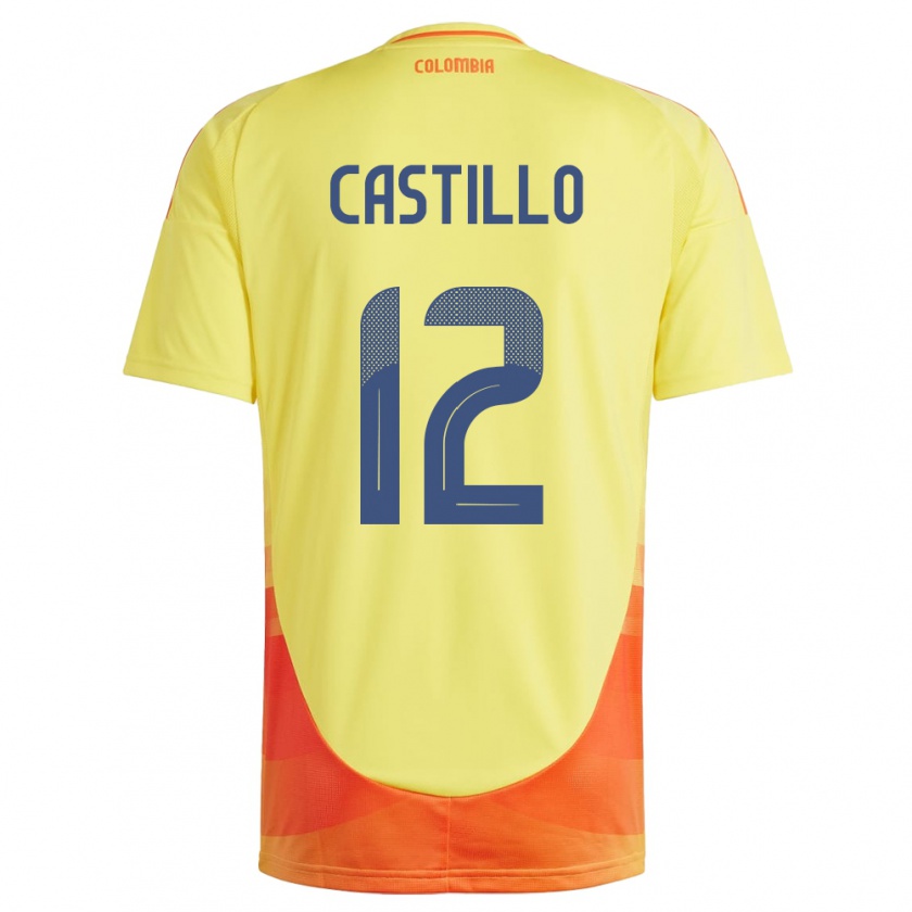 Kandiny Gyermek Kolumbia Juan Castillo #12 Sárga Hazai Jersey 24-26 Mez Póló Ing